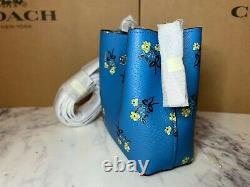 Coach Mini Town Bucket Bag With Floral Bow Print C7974 Silver/Blue Multi