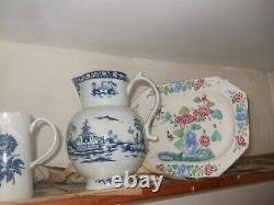 Collection 18th cent English porcelain. 45 pieces, Chelsea, Bow, Lowestoft, Worcester