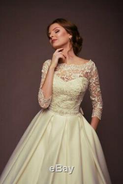 Corset Lace Wedding Dress Size 4 6 8 Custom A line Wedding Dress Long Sleeve