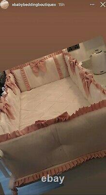Cot Quilt, Pillowcase + 4 Sided Tufted Bumper White with Ruffles and Bows