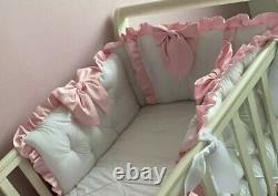 Cotbed Bedding filled Quilt + Bumper with Ruffles and Bows Handmade Cot Bedding