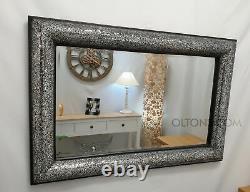 Crackle Bow Design Wall Mirror Black Frame Mosaic Silver Glass 120X80cm Handmade