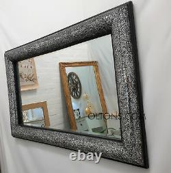 Crackle Bow Design Wall Mirror Black Frame Mosaic Silver Glass 120X80cm Handmade