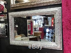 Crackle Bow Design Wall Mirror Silver Frame Mosaic Glass 120X80cm New Handmade