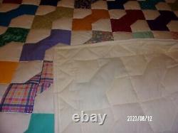 Cream & Multi-colored Full Size Bow Tie Quilt measures 80x97 inches