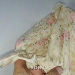 Cream Pink Floral Vtg Handmade Circle 1960's Dress Lace Bow Prairie Size XS-SM