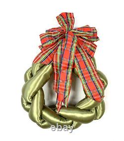 Custom Hand Made Door Knot Wreath Decor Green Satin Plaid Bow Festive Unique