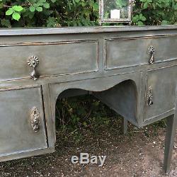 Dark Grey Vintage Country Bow Fronted Writing Desk / Dressing Table / Sideboard
