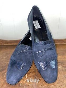 De La Rentis Hand Made In Spain Suede/ Leather Lizard Trim Blue Dress Shoes 12