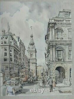 Dennis Flanders Original Watercolour Painting Church St Mary Le Bow, signed