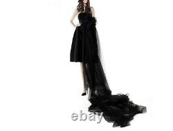 Detachable black tulle half overskirt with train. Gothic steampunk bustle belt