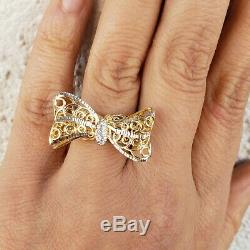 Diamond cut 14k gold bow ring size 5 6.5 7 8