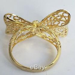 Diamond cut 14k gold bow ring size 5 6.5 7 8