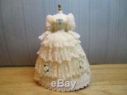 Dollhouse Miniatures Karen Benson Handmade White Victorian Dress with Blue Bow