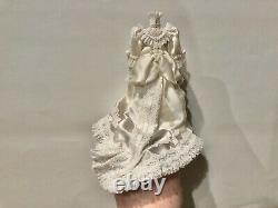 Dollhouse Miniatures White Wedding Dress w Lace, Bows & Flowers on Mannequin