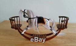 Dolls House Miniature Handmade Wooden Bow Rocking Horsewith Seats 1.12 Scale