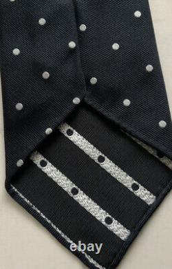 Drake's London mens handmade silk polka dot black & white silk tie NWT
