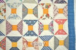 EYE CATCHING Vintage 30's Bow Tie / Spool Antique Quilt Nice Cheddar Accents