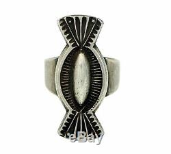 Edison Sandy Smith, Ring, Bow Tie Design, Stamping, Silver, Navajo Handmade, 7