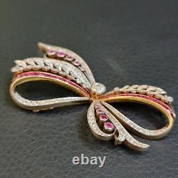 Edwardian Belle Epoque Bow 18Kt Gold with 4.50cttw Mine Diamonds & Rubies Pendant
