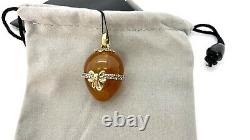 Egg Pendant Natural Amber Oval Shape With Gold Bow And 925 Silver 18 Grams Gift