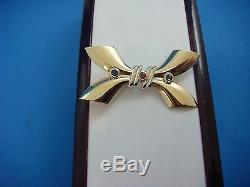 Elegant, Vintage 18k Two Tone Gold With Sapphires And Ruby, Bow Design Brooch