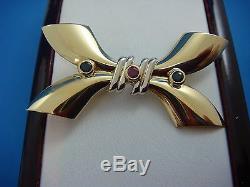 Elegant, Vintage 18k Two Tone Gold With Sapphires And Ruby, Bow Design Brooch