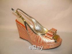 Embossed Leather Wedges Gold Coral Sizes 5.5, 6.5, 9