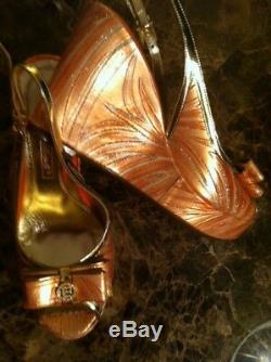 Embossed Leather Wedges Gold Coral Sizes 5.5, 6.5, 9