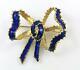 Estate 18k Yellow Gold Vintage Blue Enamel Bow Pin Brooch 11.9 Gram