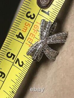 Estate Bow Baguette & Round Diamond ring 925 sterling silver size 9 Rare