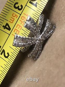 Estate Bow Baguette & Round Diamond ring 925 sterling silver size 9 Rare