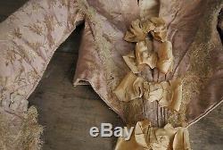 Exquisite Antique Wedding Gown 1840's Victorian Dress Mauve Silk Damask & Bows