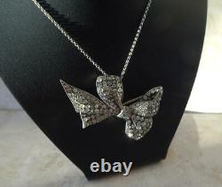 FINE FRENCH ART DECO SILVER PASTE BOW BROOCH or NECKLACE with chain 1940s