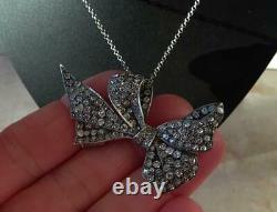 FINE FRENCH ART DECO SILVER PASTE BOW BROOCH or NECKLACE with chain 1940s