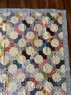 Fantastic Vintage c1950 Bow Tie Quilt Handmade Large 84x93 Finely Pieced WOW