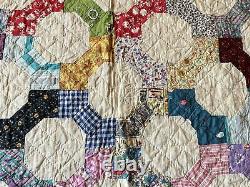 Fantastic Vintage c1950 Bow Tie Quilt Handmade Large 84x93 Finely Pieced WOW