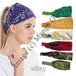 Fashion Women Yoga Elastic Bow Hairband Silk Sari Hair Band Headband Wholesale