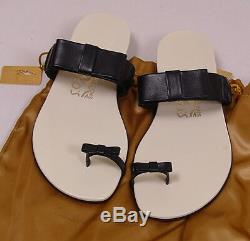 Ferragamo Creations Shoes Black Nappa Handmade Ponza Bow Tie Sandal 6b Us 36 New