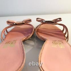 Ferragamo Pink Sandals Vara Bow Kitten Heel Mules New 7c / 37 / Uk 4