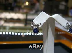Fine Womens Bow Earrings Diamond And Ceylon Sapphire 14 Karat White Gold New
