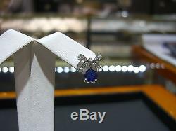 Fine Womens Bow Earrings Diamond And Ceylon Sapphire 14 Karat White Gold New