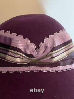 Fleur De Paris New Orleans Hat Purple Furfelt Ribbon Flower Straw Bespoke OOAK