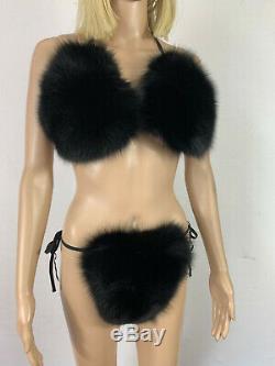 Fox Fur Bikini Two Pieces Double Sided Fur Black Fur Color Fur Panties and Top
