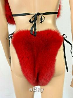 Fox Fur Bikini Two Pieces Double Sided Fur Red Color Fur Panties and Top