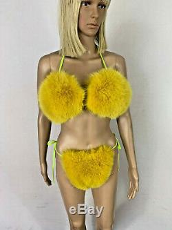 Fox Fur Bikini Two Pieces Double Sided Fur Yellow Fur Color Fur Panties and Top