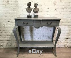 French Style Shabby Chic Console Table With Drawer & Shelf On Bow Legs