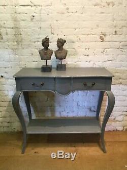 French Style Shabby Chic Console Table With Drawer & Shelf On Bow Legs