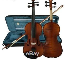 Full Size Handmade Violin With Oblong Case and Bow Solid Carved Spruce Top Flame