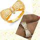 GOLD Bow Ring 14k yellow solid real simulated Diamond size 7 ask 5 6 8 9